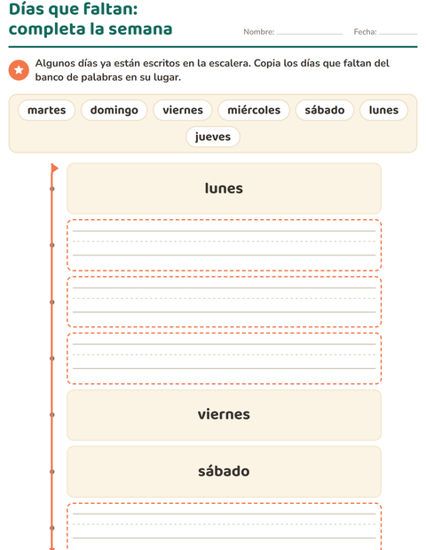Vista previa de la hoja de Días y meses para jardín infantil
