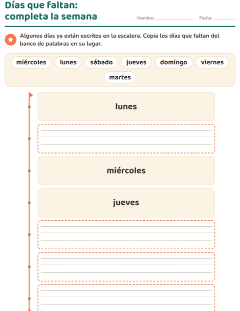 Vista previa de la hoja de Días y meses para jardín infantil