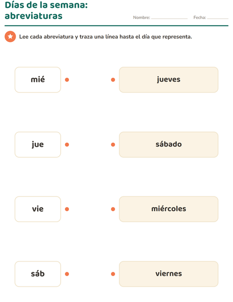 Vista previa de la hoja de Días y meses para grado 1