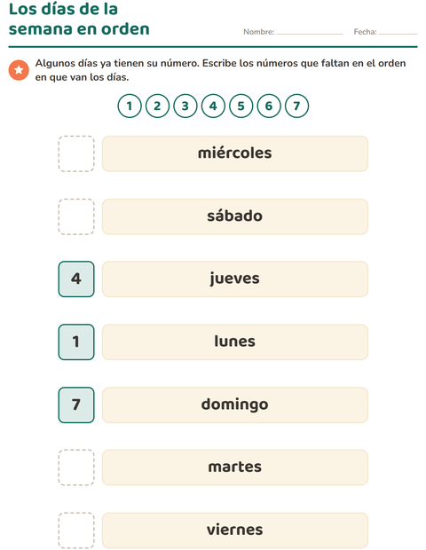 Vista previa de la hoja de Días y meses para jardín infantil