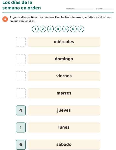 Vista previa de la hoja de Días y meses para jardín infantil