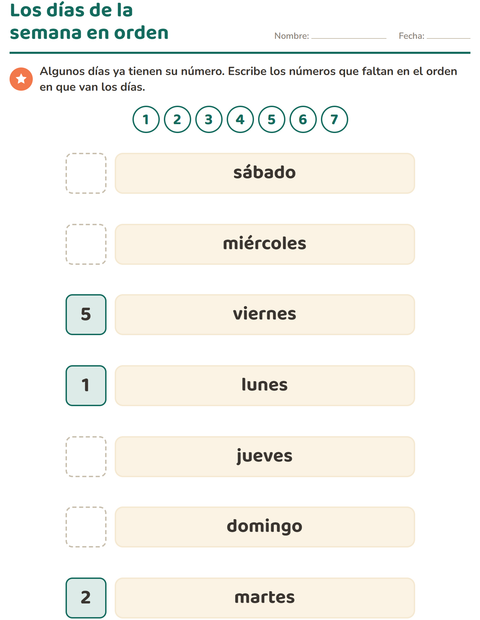 Vista previa de la hoja de Días y meses para jardín infantil