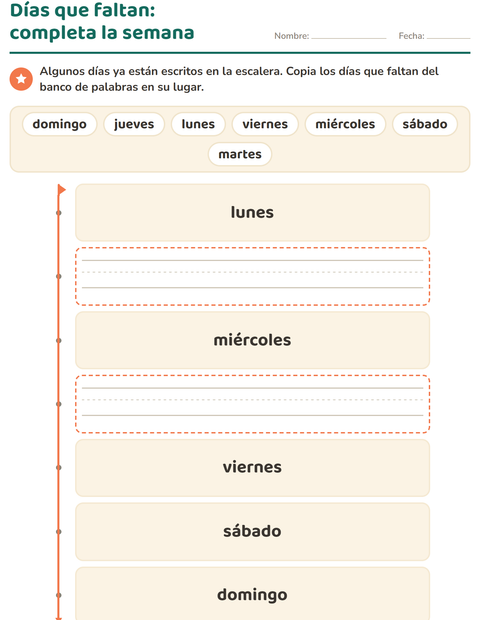 Vista previa de la hoja de Días y meses para jardín infantil