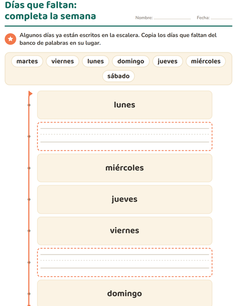 Vista previa de la hoja de Días y meses para jardín infantil