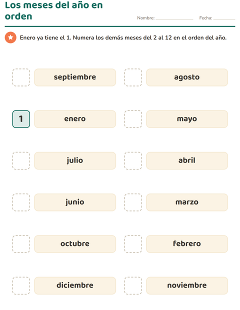 Los meses del año en orden