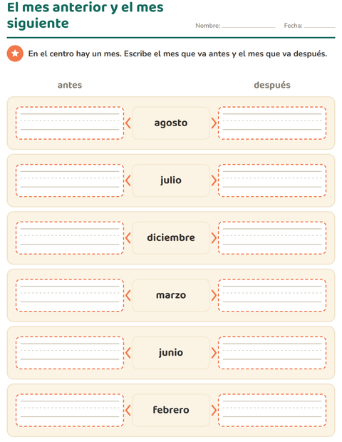 El mes anterior y el mes siguiente