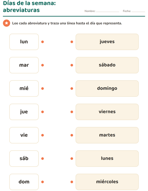 Vista previa de la hoja de Días y meses para grado 1