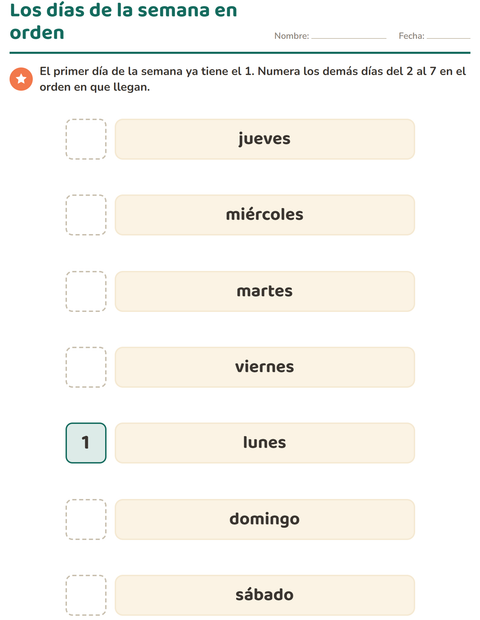 Los días de la semana en orden