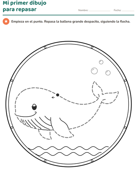 Dibujos punteados preescolar: mi primera ballena grande