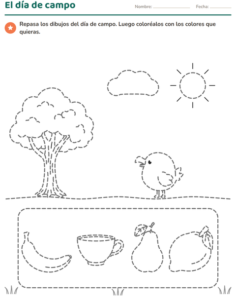 Vista previa de Dibujos para repasar y colorear: un día de campo bajo el árbol