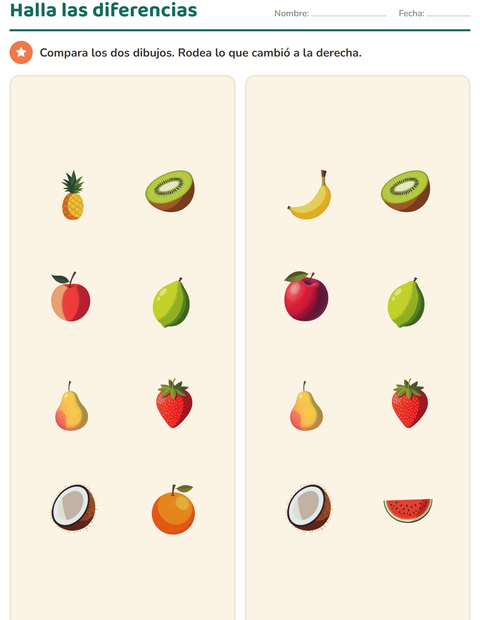 Vista previa de la hoja de Discriminación visual con Frutas para jardín infantil