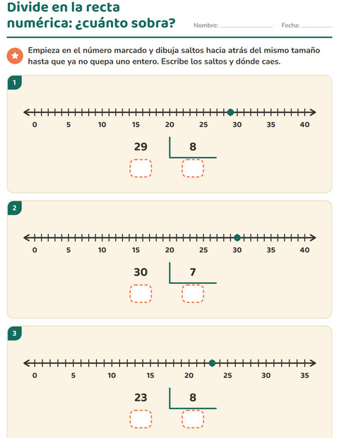 Vista previa de la hoja de Divisiones con residuo para grado 3