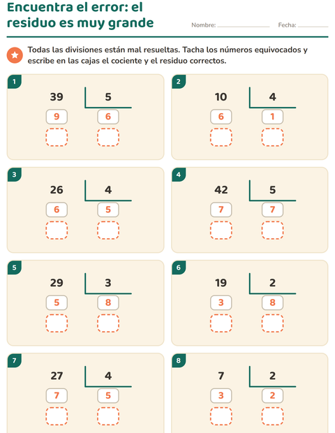 Encuentra el error: el residuo es muy grande — tercer grado