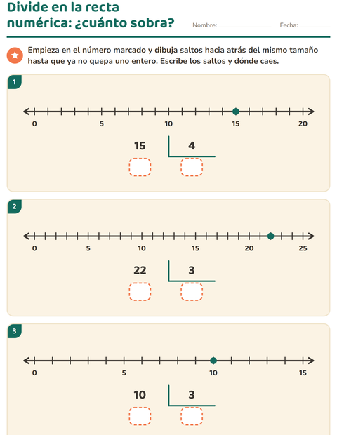 Vista previa de Divide en la recta numérica: ¿cuánto sobra? — tercer grado