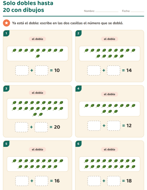 Vista previa de la hoja de Dobles y mitades con Verduras para grado 1