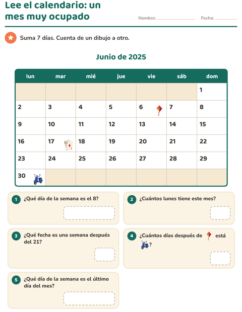 Vista previa de la hoja de El calendario para grado 2
