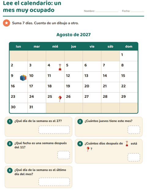 Vista previa de la hoja de El calendario para grado 2