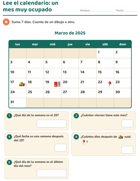 Vista previa de la hoja de El calendario para grado 2