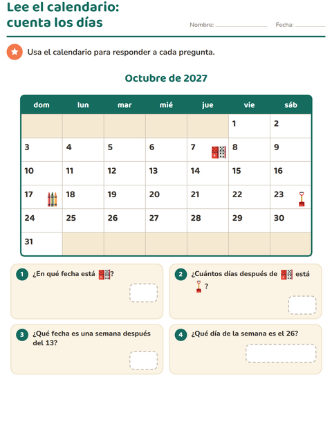 Vista previa de la hoja de El calendario para grado 2