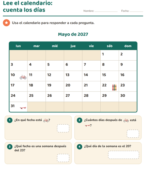 Vista previa de la hoja de El calendario para grado 2