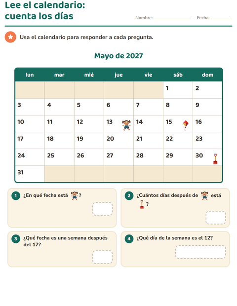 Vista previa de la hoja de El calendario para grado 2