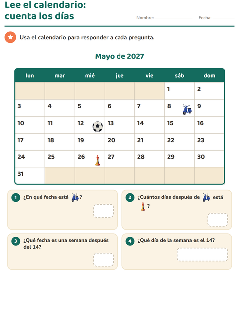 Vista previa de la hoja de El calendario para grado 2