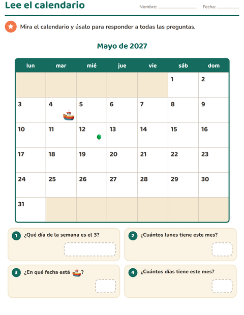 Vista previa de la hoja de El calendario para grado 2