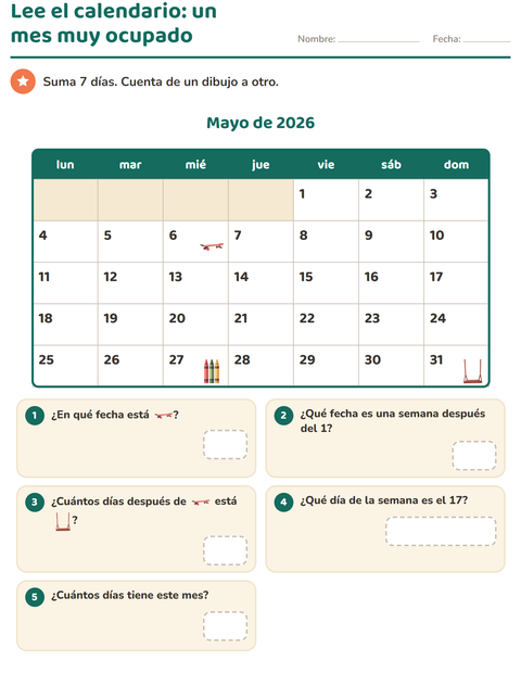 Vista previa de la hoja de El calendario para grado 2
