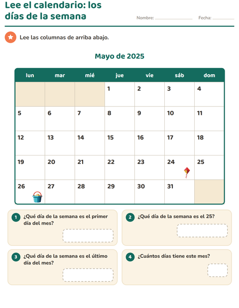 Vista previa de la hoja de El calendario para grado 2