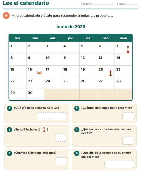 Vista previa de la hoja de El calendario para grado 2