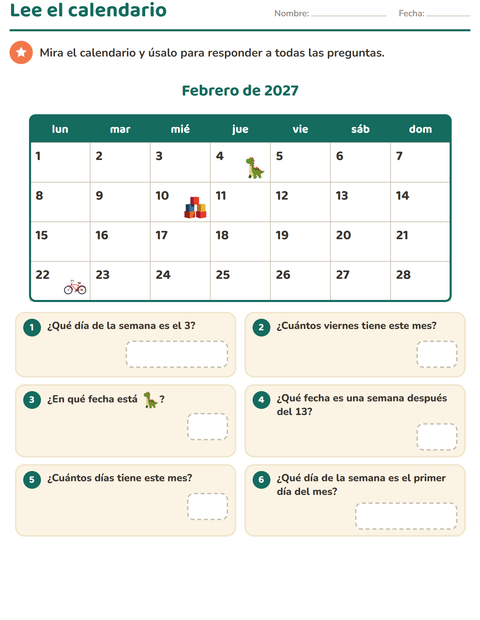 Vista previa de la hoja de El calendario para grado 2