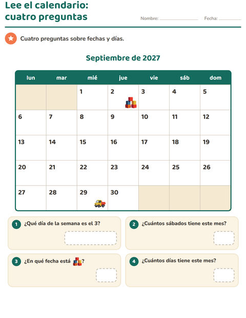 Vista previa de la hoja de El calendario para grado 2