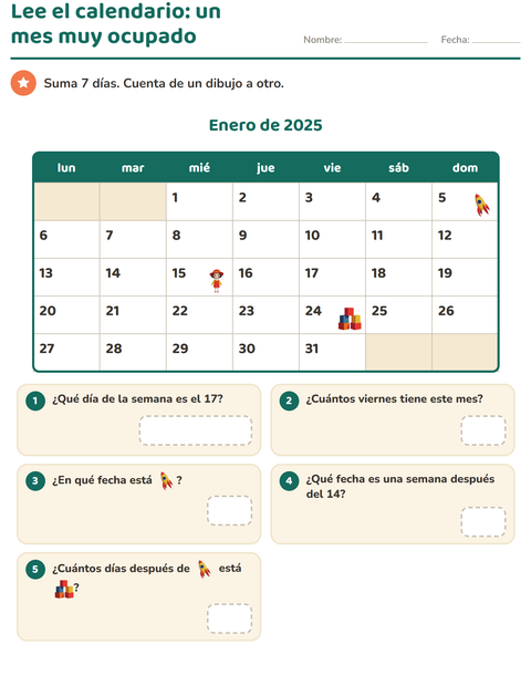 Vista previa de la hoja de El calendario para grado 2