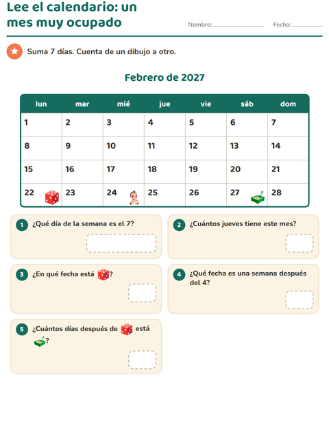Vista previa de la hoja de El calendario para grado 2