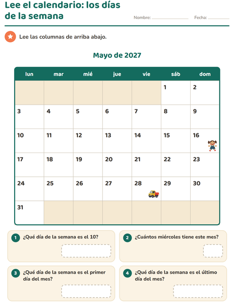 Vista previa de Lee el calendario: todo sobre los días de la semana — segundo grado