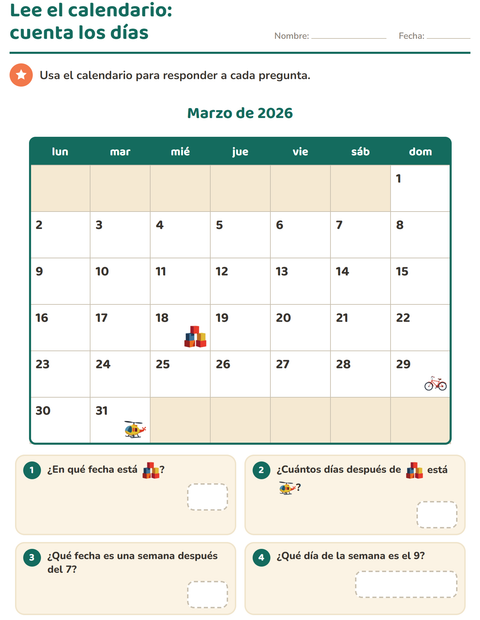 Vista previa de la hoja de El calendario para grado 2