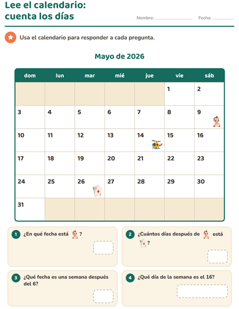 Vista previa de la hoja de El calendario para grado 2