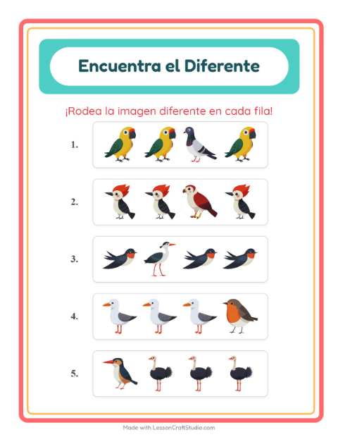 Vista previa de la hoja de El Intruso con Aves 2 para jardín infantil