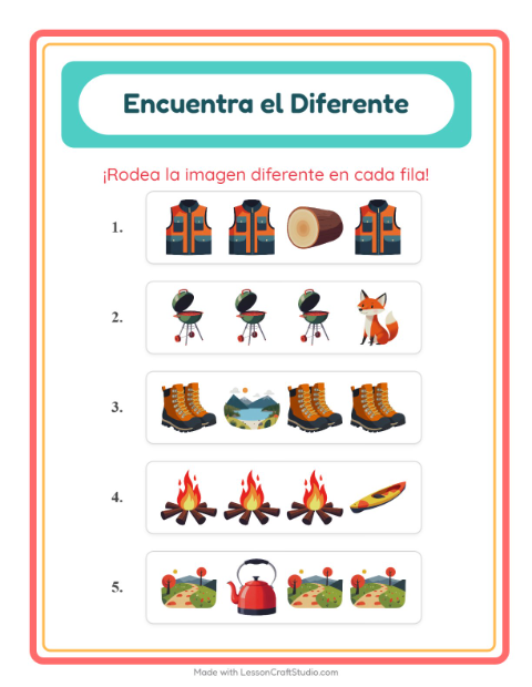 Vista previa de la hoja de El Intruso con Campamento para jardín infantil