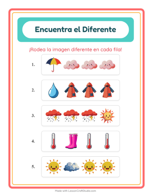 Vista previa de la hoja de El Intruso con Clima para jardín infantil