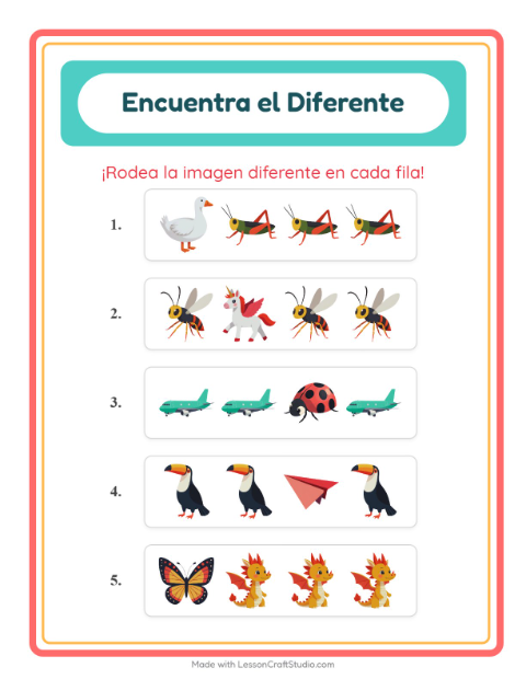 Vista previa de la hoja de El Intruso con Cosas que vuelan para jardín infantil