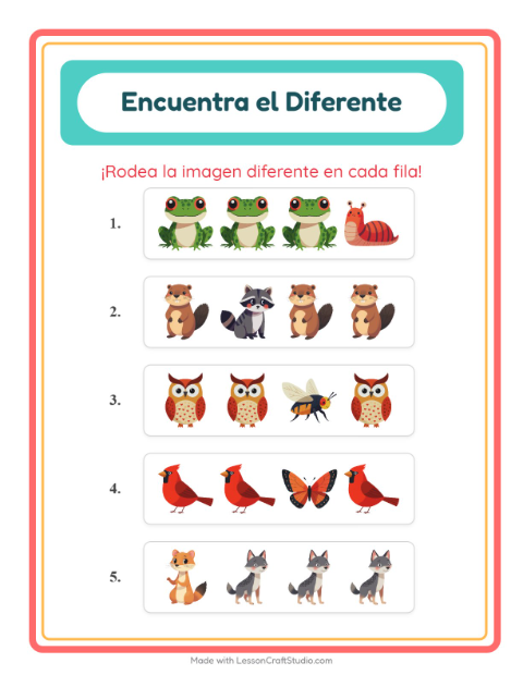 Vista previa de la hoja de El Intruso con Criaturas del bosque para jardín infantil