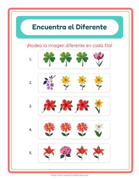 Vista previa de la hoja de El Intruso con Flores para jardín infantil