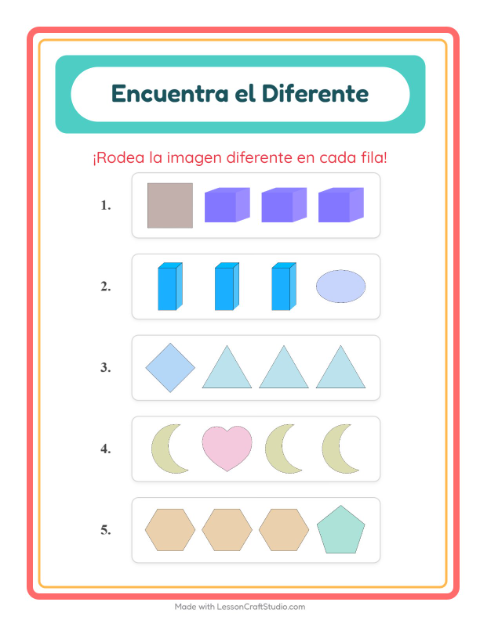 Vista previa de la hoja de El Intruso con Formas para jardín infantil