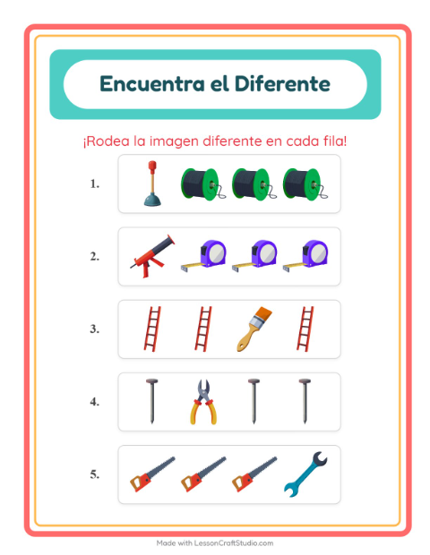 Vista previa de la hoja de El Intruso con Herramientas para jardín infantil