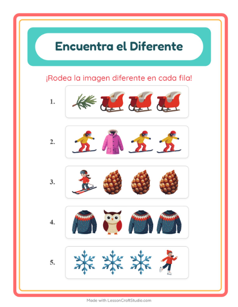 Vista previa de la hoja de El Intruso con Invierno para jardín infantil