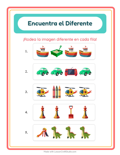 Vista previa de la hoja de El Intruso con Juguetes para jardín infantil
