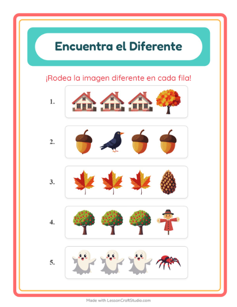 Vista previa de la hoja de El Intruso con Misceláneo para jardín infantil
