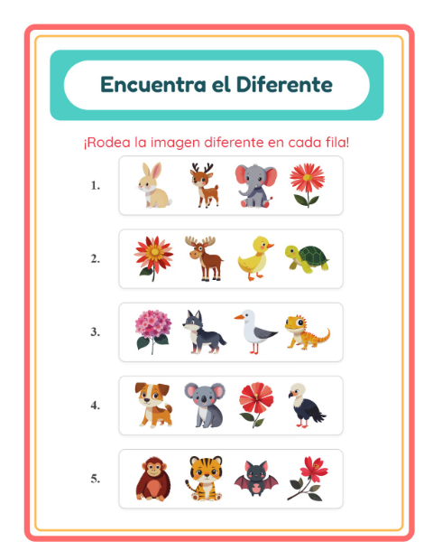 Vista previa de la hoja de El Intruso con Animales para jardín infantil