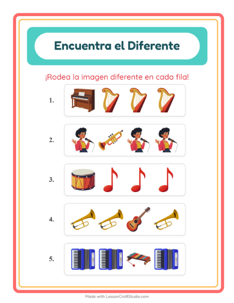 Vista previa de la hoja de El Intruso con Música para jardín infantil
